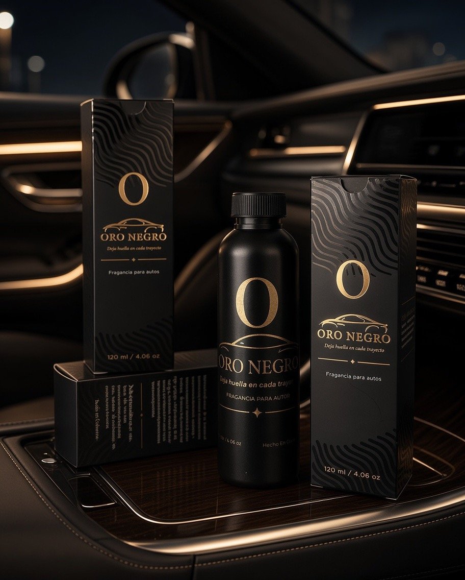 ORO NEGRO y sus estuches en el interior de un vehículo