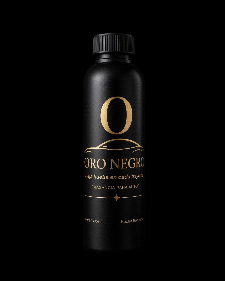Frasco individual ORO NEGRO de 120 ml sobre fondo negro